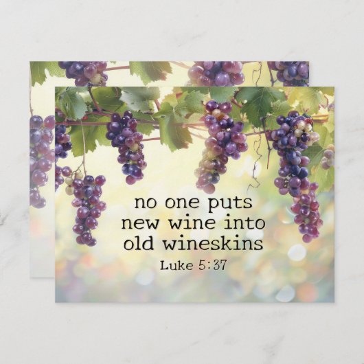 ルカ5:37古いワインズキンスのバイブルカードに新しいワイン (正面/裏面)