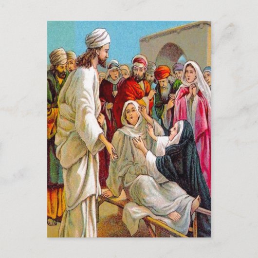 ルカ7:11-17イエスは死んだ人を命のポストに連れて行く ポストカード (正面)