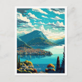 ルガノスイスアートヴィンテージ旅行イラストレーション ポストカード (正面)