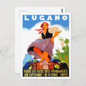 ルガノ,イタリア,女の子はワインを作っている,ヴィンテージ ポストカード (正面/裏面)