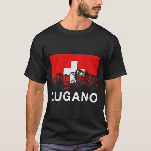 ルガーノ スイス スイス国旗 スキー Tシャツ (正面)