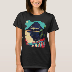 ルガーノ スイス 湖 山 青い 旅行 Tシャツ
