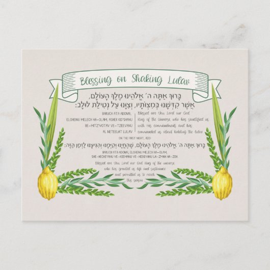 ルクコト賛美ヘブライ語でルラフ・スクカーを振る ポストカード (正面)