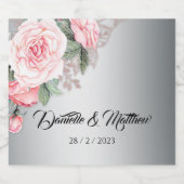 ルクスシルバーとピンクローズブーケ結婚ーズ スパークリングワインラベル (シングルラベル)