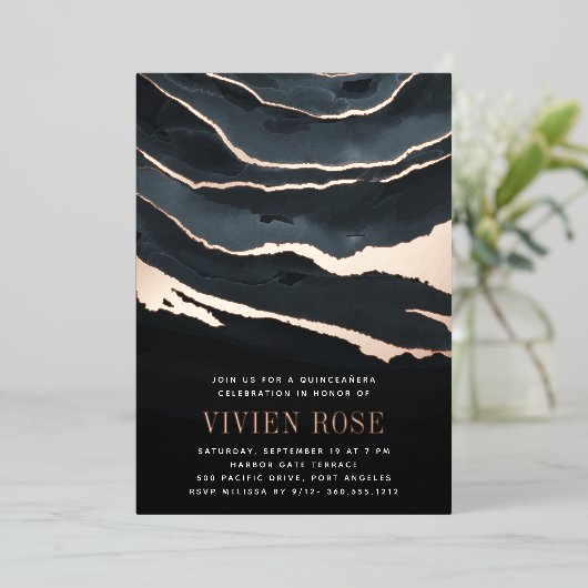 ルクスダーク大理石キンセアニェラ 箔招待状 (立ち正面)