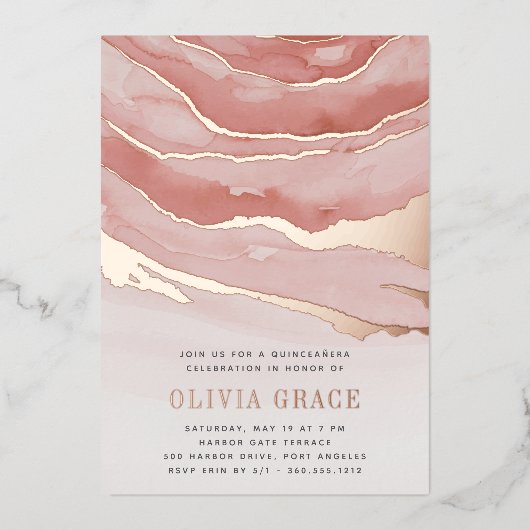 ルクスピンクマーブルキンセアニェラ 箔招待状 (正面)