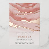 ルクスピンクマーブルバースデーパーティーまたは大事な行事 箔招待状 (正面)