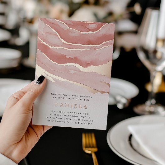 ルクスピンクマーブルバースデーパーティーまたは大事な行事 箔招待状