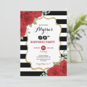 ルクスブラック金ゴールドレッドロセスアダルトウーマン誕生日 招待状 (スタンド正面)