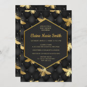 ルクスブラック&金ゴールドハニービーベビーシャワー 招待状 (正面/裏面)