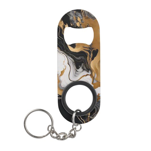 ルクスブラック&金ゴールドマーブルキーチェーンボトルオープナー キーホルダー栓抜き (正面)