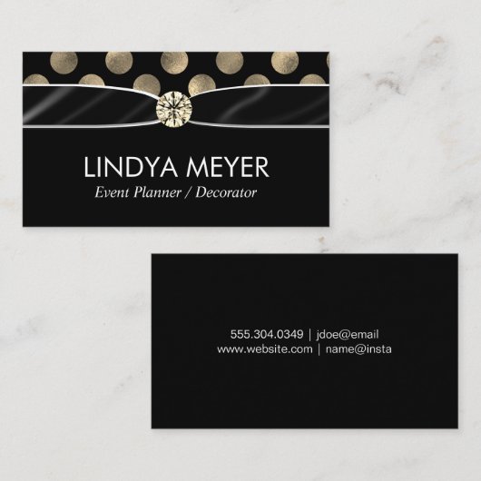 ルクス水玉模様リボンとダイヤモンドセンターピース 名刺 (正面/裏面)