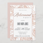 ルクス赤面エレガントピンクローズ金ゴールドフローラ退職 招待状 (正面/裏面)