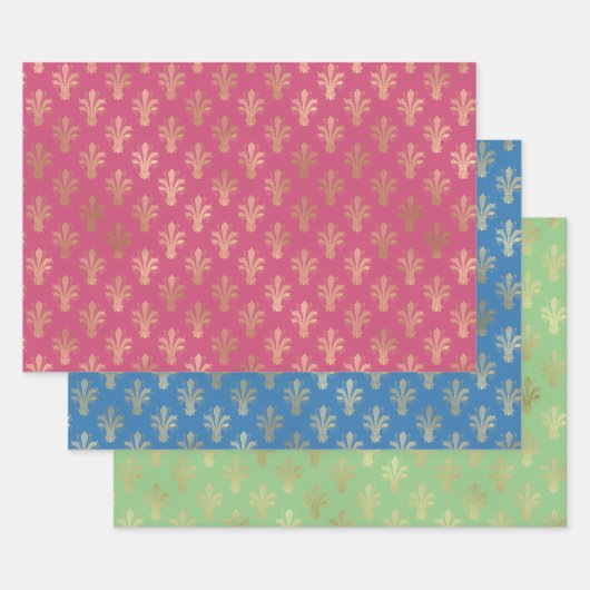 ルクス金ゴールド(紋章の)フラ・ダ・リとトレンディー2021色 ラッピングペーパーシート (セット)