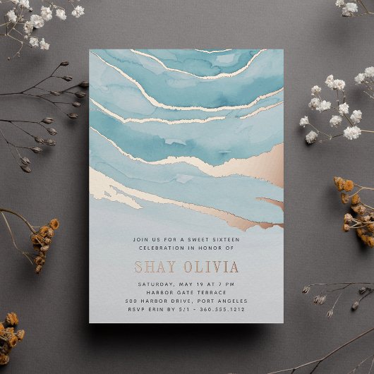 ルクセアクアマーブルSweet sixteen誕生日 箔招待状