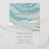 ルクセアクアマーブルSweet sixteen誕生日 箔招待状 (正面)