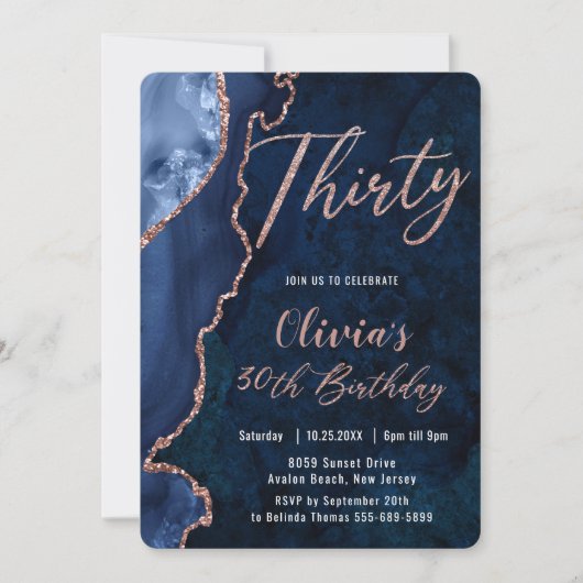 ルクセアゲートサファイアブルーバラ金ゴールド30歳誕生日 招待状 (正面)