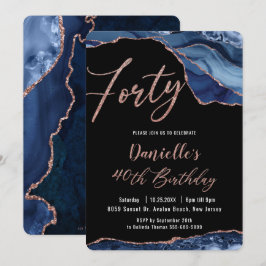 ルクセアゲートサファイアブルーバラ金ゴールド40歳誕生日  招待状