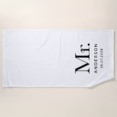 ルクセエレガンスブラック&ホワイトミスター結婚ズのデート ビーチタオル (正面)