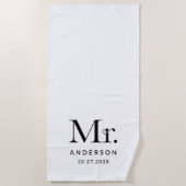 ルクセエレガンスブラック&ホワイトミスター結婚ズのデート ビーチタオル (正面)