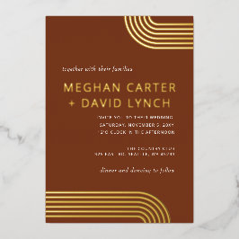 ルクセエレガントテラコッタアーチ金ゴールド結婚ズフォイル 箔招待状