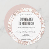 ルクセエレガント赤面ピンクローズ金ゴールド結婚フローラ 招待状 (正面/裏面)