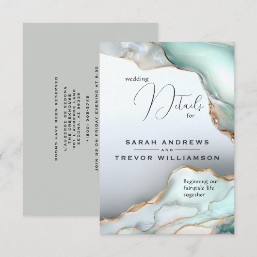 ルクセオパールティール（緑がかった色）金ゴールド液アルコールインク エンクロージャーカード (正面/裏面)