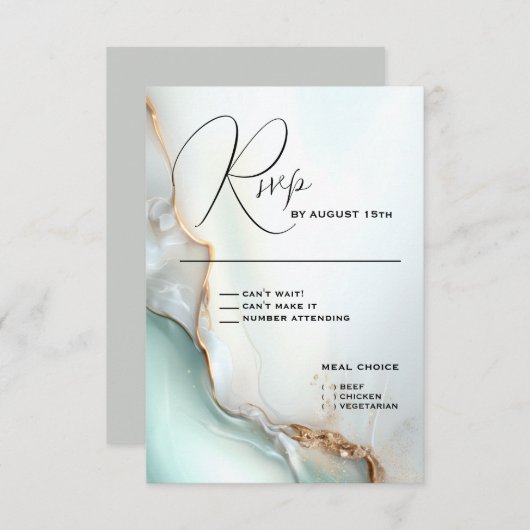 ルクセオパールティール（緑がかった色）金ゴールド液アルコールインク 出欠カード (正面/裏面)