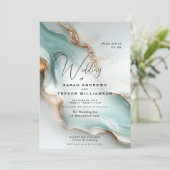 ルクセオパールティール（緑がかった色）金ゴールド液アルコールインク 招待状 (スタンド正面)