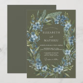 ルクセオリーブヤグルマギクのリースの結婚式 招待状 (正面/裏面)
