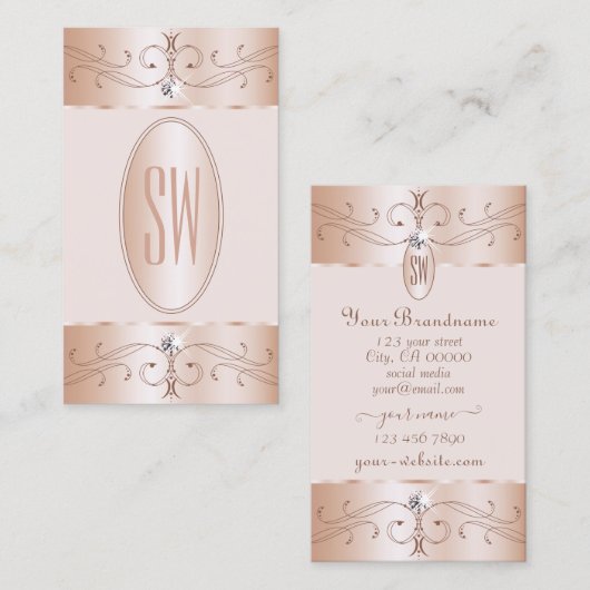 ルクセグラムバラ金ゴールド華美オーナメントモノグラムシック 名刺 (正面/裏面)