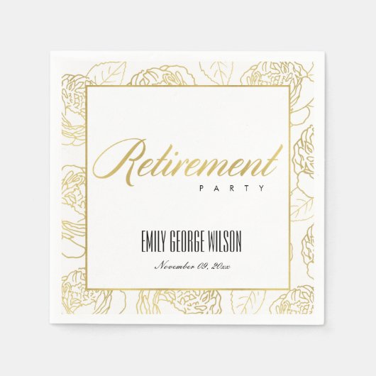 ルクセグラムフェイク金ゴールドホワイトローズフローラ退職 スタンダードカクテルナプキン (正面)