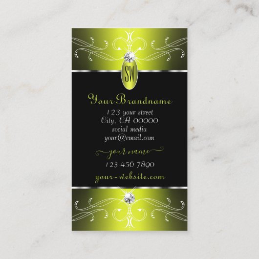 ルクセグラムブラックイエロー華美オーナメントイニシャル 名刺 (裏面)