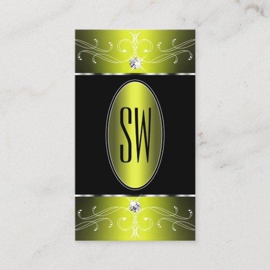 ルクセグラムブラックイエロー華美オーナメントイニシャル 名刺 (正面)