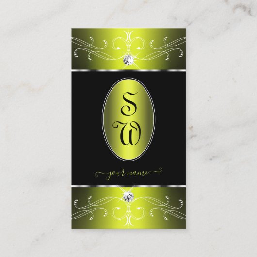 ルクセグラムブラックイエロー華美オーナメントモノグラム 名刺 (正面)