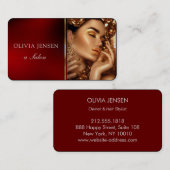 ルクセグラムルビーレッド金ゴールドデコール付きフォトサロン 名刺 (正面/裏面)