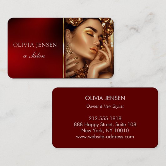 ルクセグラムルビーレッド金ゴールドデコール付きフォトサロン 名刺 (正面/裏面)