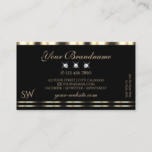ルクセグラム金ゴールドブラックきらめくダイアモンズモノグラム 名刺 (裏面)