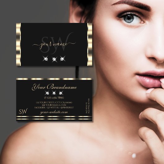 ルクセグラム金ゴールドブラックきらめくダイアモンズモノグラム 名刺