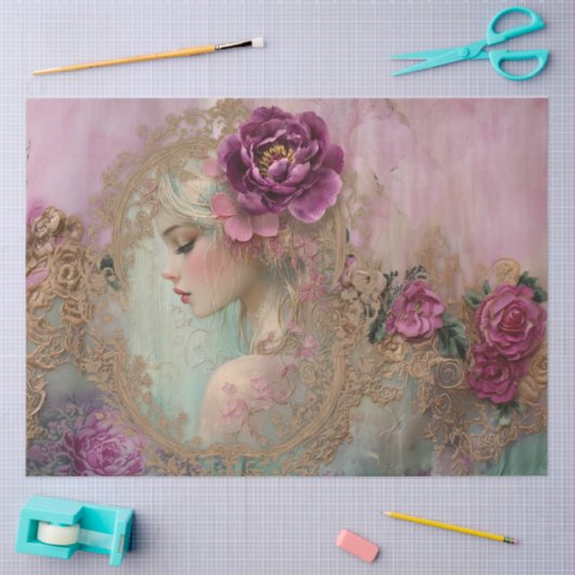 ルクセコラージシャビーシックミックスメディアポートレートアート 薄葉紙 (クラフト)