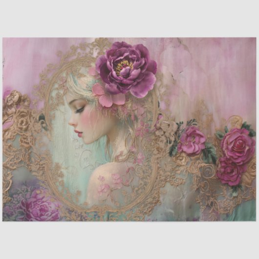 ルクセコラージシャビーシックミックスメディアポートレートアート 薄葉紙 (正面)