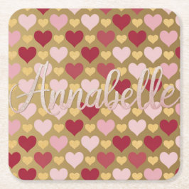 ルクセゴールドフォイルピンクハートコースター スクエアペーパーコースター