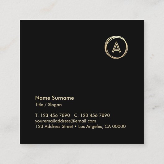 ルクセシック金ゴールドサークルモモダンノグラムブラック スクエア名刺 (裏面)