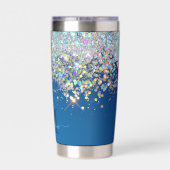 ルクセティール（緑がかった色）ブルーホログラフィックシルバーグリッターモノグラム 保温保冷タンブラー (背面)