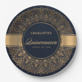 ルクセネイビークラシック金ゴールド華美マンダラキンセアニェラ ペーパープレート (正面)