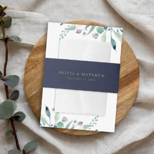 ルクセネイビーミニマル結婚リストモノグラム招待状I 招待状ベリーバンド