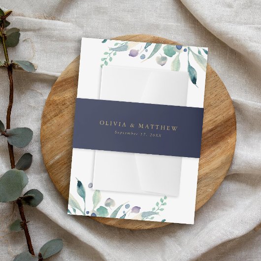 ルクセネイビーミニマル結婚リストモノグラム招待状I 招待状ベリーバンド