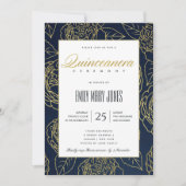 ルクセネイビー金ゴールドエレガントバラフローラキンセアニェラ 招待状 (正面)