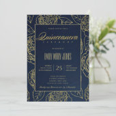 ルクセネイビー金ゴールドエレガントバラフローラキンセアニェラ 招待状 (スタンド正面)