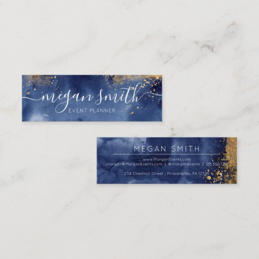 ルクセネイビー金ゴールド水彩（薄型名刺） スキニー名刺 (正面/裏面)